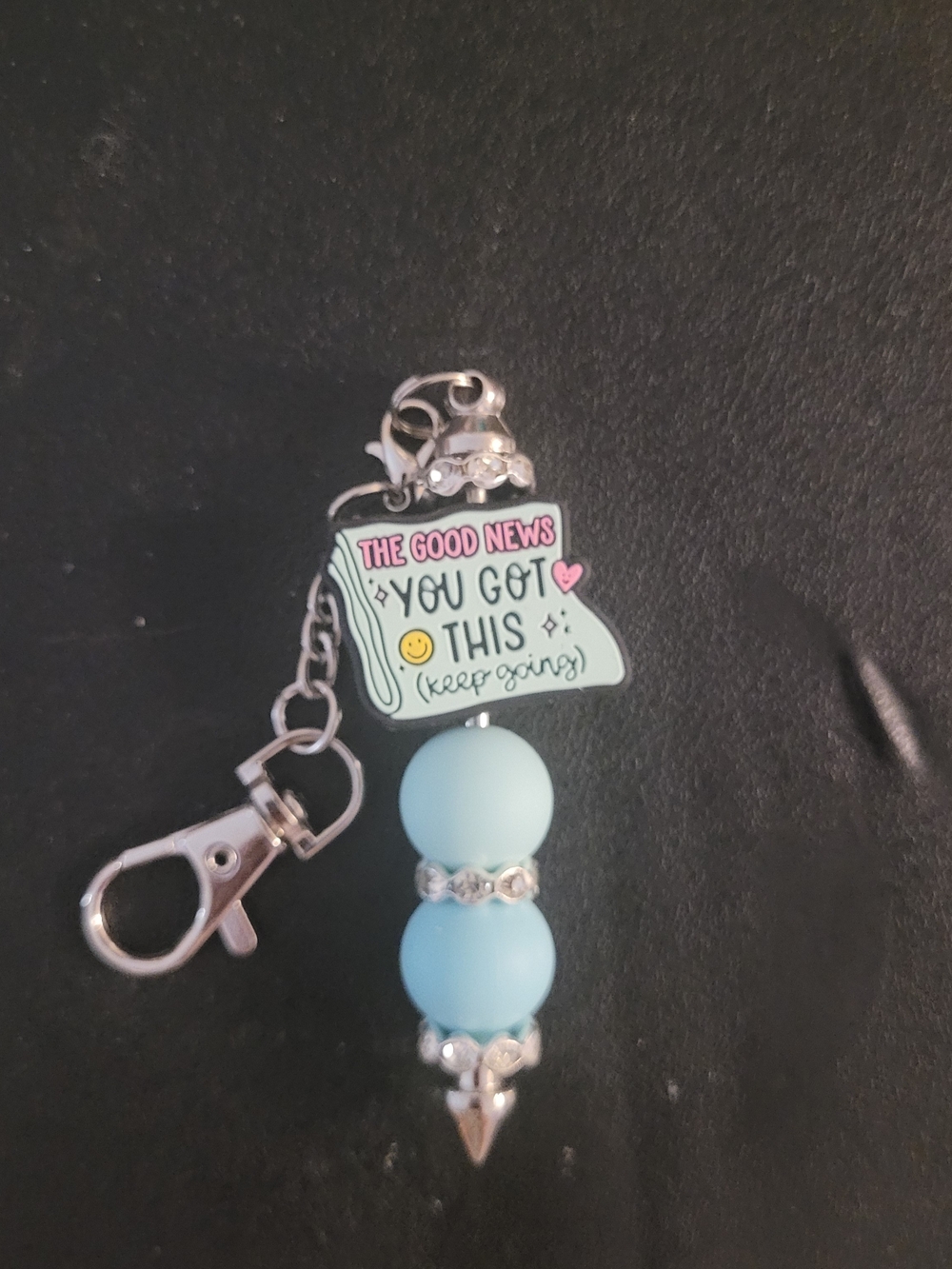 Handmade Motivational Blue Beaded Keychain